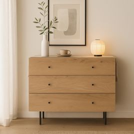 ALDERBANK Oak Finish Chest of Drawers - Medium-sized, 3 Drawers