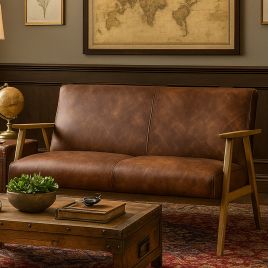 ASHCROFT Leather 2 Seater Sofa - Brown