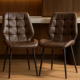 ELMWOOD PU Leather Dining Chair Brown - Set of 2