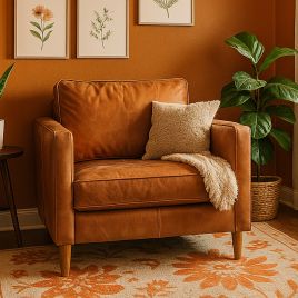 HOLLINGDALE Leather Armchair Vintage Brown