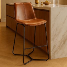 RAVENSBOURNE PU Leather Bar Stool Brown - Set of 2
