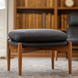 RAVENSCROFT Leather Footstool - Grey