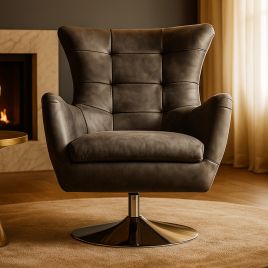 WESTHAVEN Leather Swivel Chair - Black