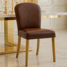 WILTON Leather Dining Chair Brown - Set of 2