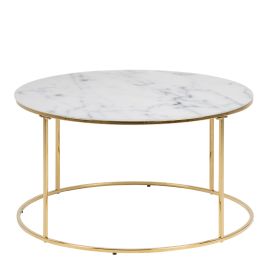 Bolton -A1 Round Coffee Table with White Marble Effect Top & Gold Base