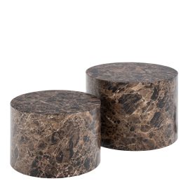 DISA Round Coffee Table in Brown Marble and Delhi Rough Paper - Set of 2