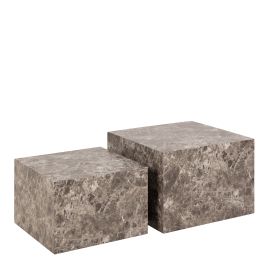 DISA Square Coffee Table Set in Light Brown Emperador Rough Paper