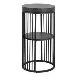 CRAVETH Round Bedside Table 1 Shelf in Matt Black