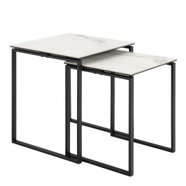 INVERRA Square Coffee Table Set in Ceramic White