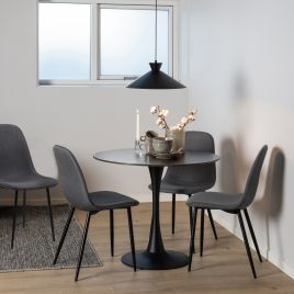 MONA Ceramic Round Dining Table in Black Included 4 Dining Chair in Light Grey