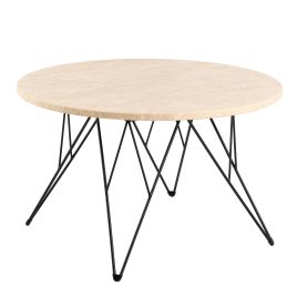 ORVANI Round Coffee Table in Matt Beige and Matt Black Coated Steel Base