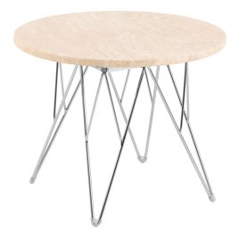 ORVANI Round Side Table in Matt Beige and Chrome Steel Base