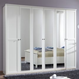 Cairo 6 Door Mirrored Wardrobe - White