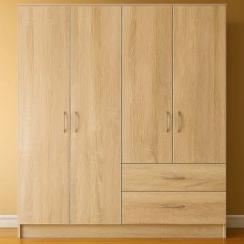 VIANNA 4 Door Wardrobe with 2 Drawers Oak - 160cm