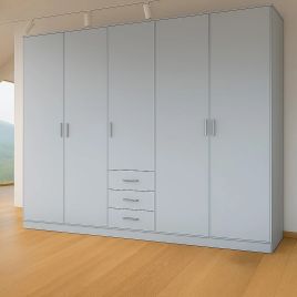 VIANNA 5 Door Wardrobe with 3 Drawers Grey - 200cm