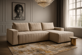 ALZO Fabric 3 Seater L Shaped Corner Sofabed - Beige - Right Hand Facing