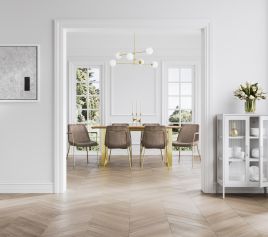 ANTIVA Dining Table Set with 4 Chairs with Arms - Gold and Taupe