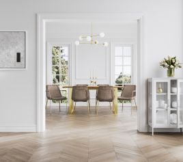 CARVEN Velvet Dining Chair with Arms Set of 2 - Taupe and Gold