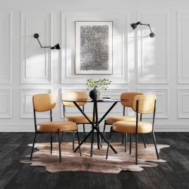 CASORA Glass Dining Table Set with 4 Chairs - Black and Caramel