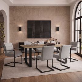 CLARIDGE Tweed Dining Chair with Arms Set of 2 - Smoked Pearl and Black