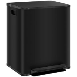 HERON 50L Dual Compartment Stainless Steel Bin Black