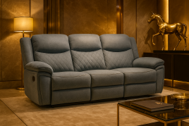 ELMYRA Fabric 3 Seater Recliner Sofa - Grey