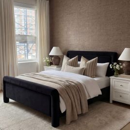LEONTINE Kingsize Brushed Woven Bedframe - Black