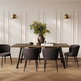 LUCIEN Dining Table Set with 6 Chairs - Coffee and Black