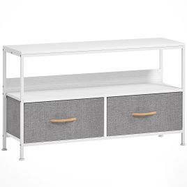 HERON TV Stand Cabinet with 2 Foldable Drawers White