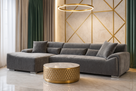 MONTELA Fabric 3 Seater L Shaped Corner Sofa - Charcoal - Left Hand Facing