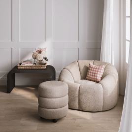 NOVELLE Boucle Fabric Swivel Chair - Buff
