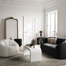 NOVELLE Boucle Fabric Swivel Chair - Ivory