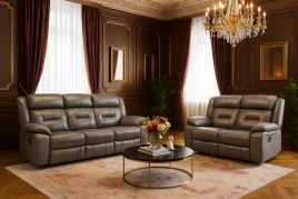 NAVONE Leather 3 and 2 Seater Recliner Sofa Set - Grey