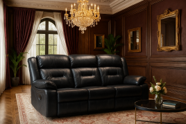 NAVONE Leather 3 Seater Recliner Sofa - Black