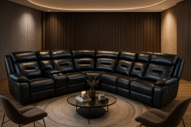 NOLLIE Large Leather 6 Seater L Shaped Recliner Sofa - Black