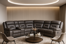 NOLLIE Large Leather 6 Seater L Shaped Recliner Sofa - Grey