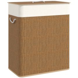 HERON Double Laundry Basket with Lid Bamboo Laundry Hamper Brown