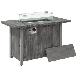 SUNVISTA 50000 BTU Gas Fire Pit Table with Cover Glass Screen Dark Grey