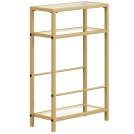 HERON 3 Tier Side Table Narrow End Table with Storage Shelf Gold Tone