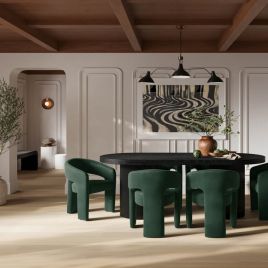 ROSAVELLE Dining Table Set with 6 Chairs - Black and Forest Green
