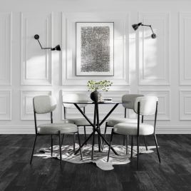 CASORA Glass Dining Table Set with 4 Chairs - Black and Graphite