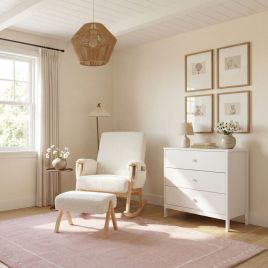 EVERLORE Teddy Fabric Nursing Chair with Footstool Set - Off White