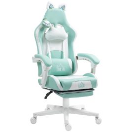 HERON Cat Ear and Paw Reclining Office Chair Light Blue, White