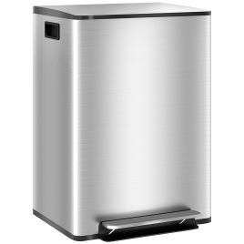 HERON 60L Dual Compartment Stainless Steel Bin Silver Tone