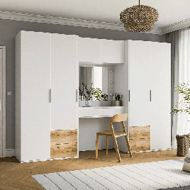 BRAVYN 6 Door Mirrored Wardrobe with 6 Drawers and Dressing Table White - 300cm