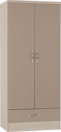 Wardrobe - NEWBIGGIN 2 Door Wardrobe Oyster Gloss with Light Oak 78cm