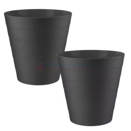2x Black Small Waste Paper Basket - 6L Round Plastic Dust Bin