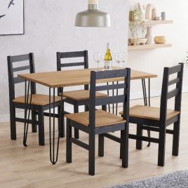 Alessia Large Dining Table with 4 Chairs - Antique Waxed Pine