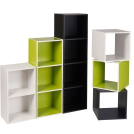4 Optional Tier Wood Shelf Bookcase Storage Display - Green Black, White