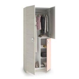 Wardrobe - FRANCESCO 3 Door Slim Narrow Wardrobe Grey and Pink 90cm